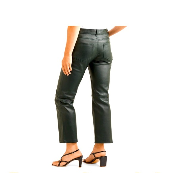 Joseph Dark Green Leather Straight Leg Pants - Picture 1 of 3